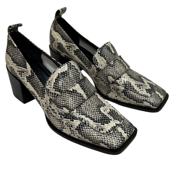 Aeyde Snake Embossed Block Heel Leather Heels EU 41 / US 11 Square Toe Loafers - Picture 1 of 10